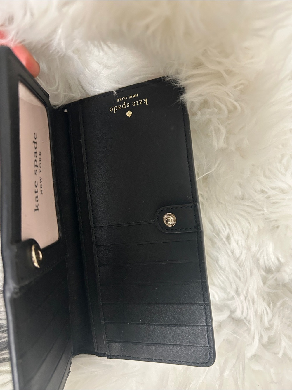 kate spade black saffiano zip-around continental wallet with gold logo 7”x3.5” - Picture 4 of 5
